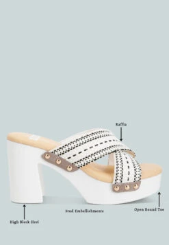 FInley Raffia High Block Heel Clogs In White -Her Shoe World finleyraffiahighblockheelmules RCSH4741 white 1