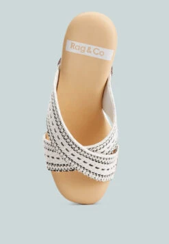 FInley Raffia High Block Heel Clogs In White -Her Shoe World finleyraffiahighblockheelmules RCSH4741 white 2
