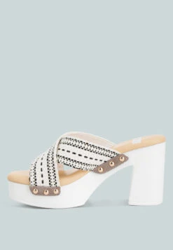 FInley Raffia High Block Heel Clogs In White -Her Shoe World finleyraffiahighblockheelmules RCSH4741 white 5