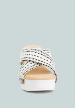 FInley Raffia High Block Heel Clogs In White -Her Shoe World finleyraffiahighblockheelmules RCSH4741 white 8