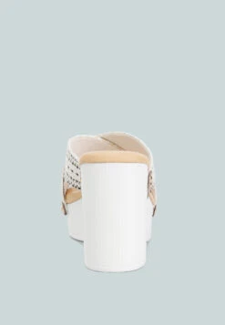 FInley Raffia High Block Heel Clogs In White -Her Shoe World finleyraffiahighblockheelmules RCSH4741 white 9