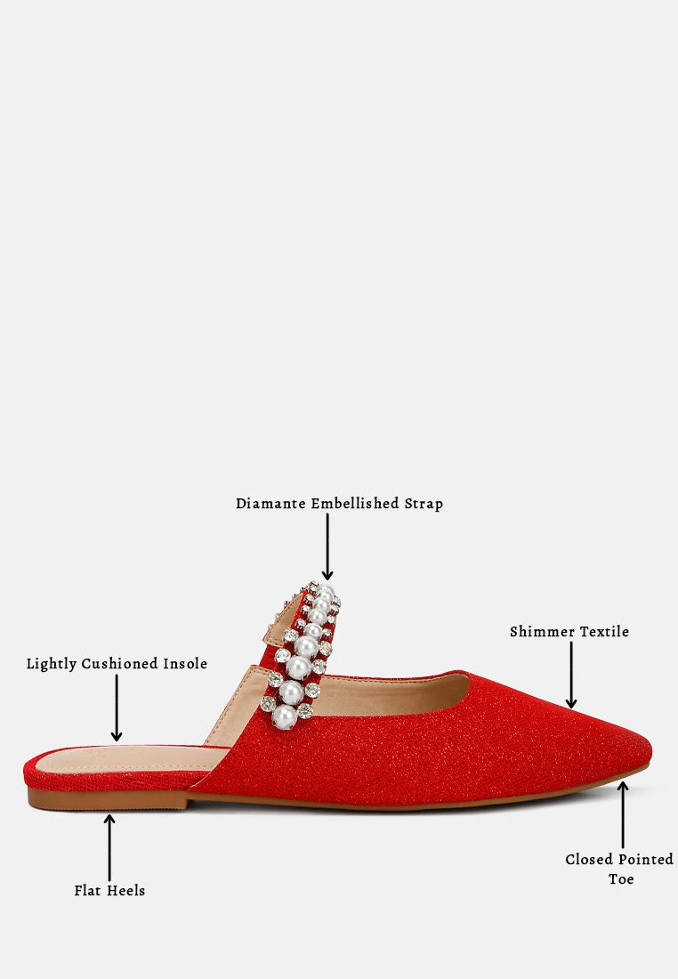 GEODE Pearl Embellished Slip On Mules In Red 11 GEODE Pearl Embellished Slip On Mules In Red - Image 9