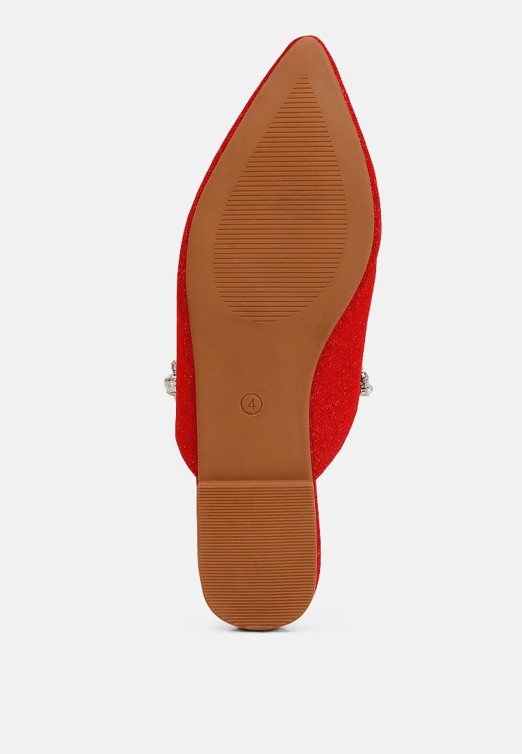 GEODE Pearl Embellished Slip On Mules In Red 10 GEODE Pearl Embellished Slip On Mules In Red - Image 8