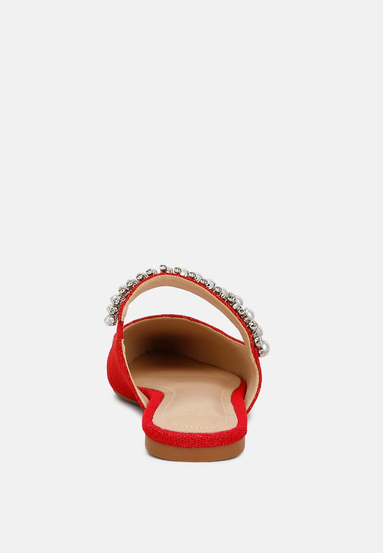 GEODE Pearl Embellished Slip On Mules In Red 8 GEODE Pearl Embellished Slip On Mules In Red - Image 6
