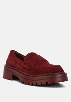 Honora Suede Chunky Loafers In Burgundy -Her Shoe World honorasuedechunkyloafers RCSH4367 burgundy 2