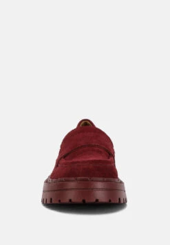 Honora Suede Chunky Loafers In Burgundy -Her Shoe World honorasuedechunkyloafers RCSH4367 burgundy 3