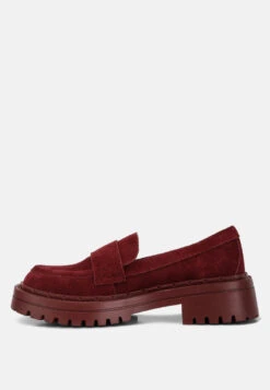 Honora Suede Chunky Loafers In Burgundy -Her Shoe World honorasuedechunkyloafers RCSH4367 burgundy 4