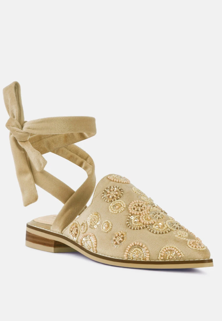 Mande Embroidered Velvet Mules In Beige 3 Mande Embroidered Velvet Mules In Beige