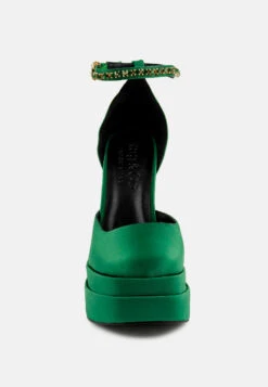 MARTINI Green Sky High Platform Sandals -Her Shoe World martiniskyhighrampwalksatinsandals RCSH3150 Green 3
