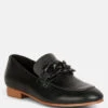 MERVA Chunky Chain Leather Loafers In Black