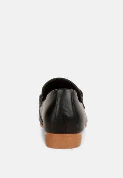 MERVA Chunky Chain Leather Loafers In Black -Her Shoe World mervachunkychainleatherloafersRCSH4106 Black 7