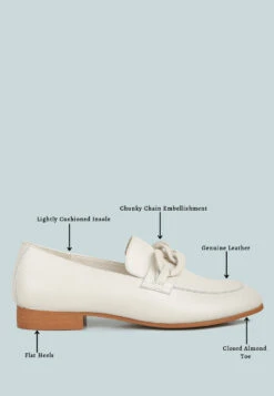 MERVA Chunky Chain Leather Loafers In Off White -Her Shoe World mervachunkychainleatherloafersRCSH4106OffWhite 10
