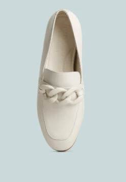 MERVA Chunky Chain Leather Loafers In Off White -Her Shoe World mervachunkychainleatherloafersRCSH4106OffWhite 11