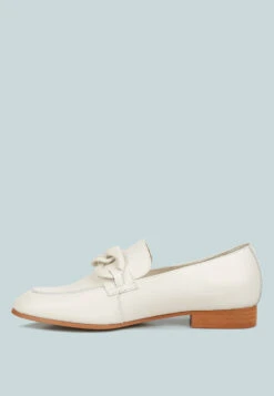 MERVA Chunky Chain Leather Loafers In Off White -Her Shoe World mervachunkychainleatherloafersRCSH4106OffWhite 4