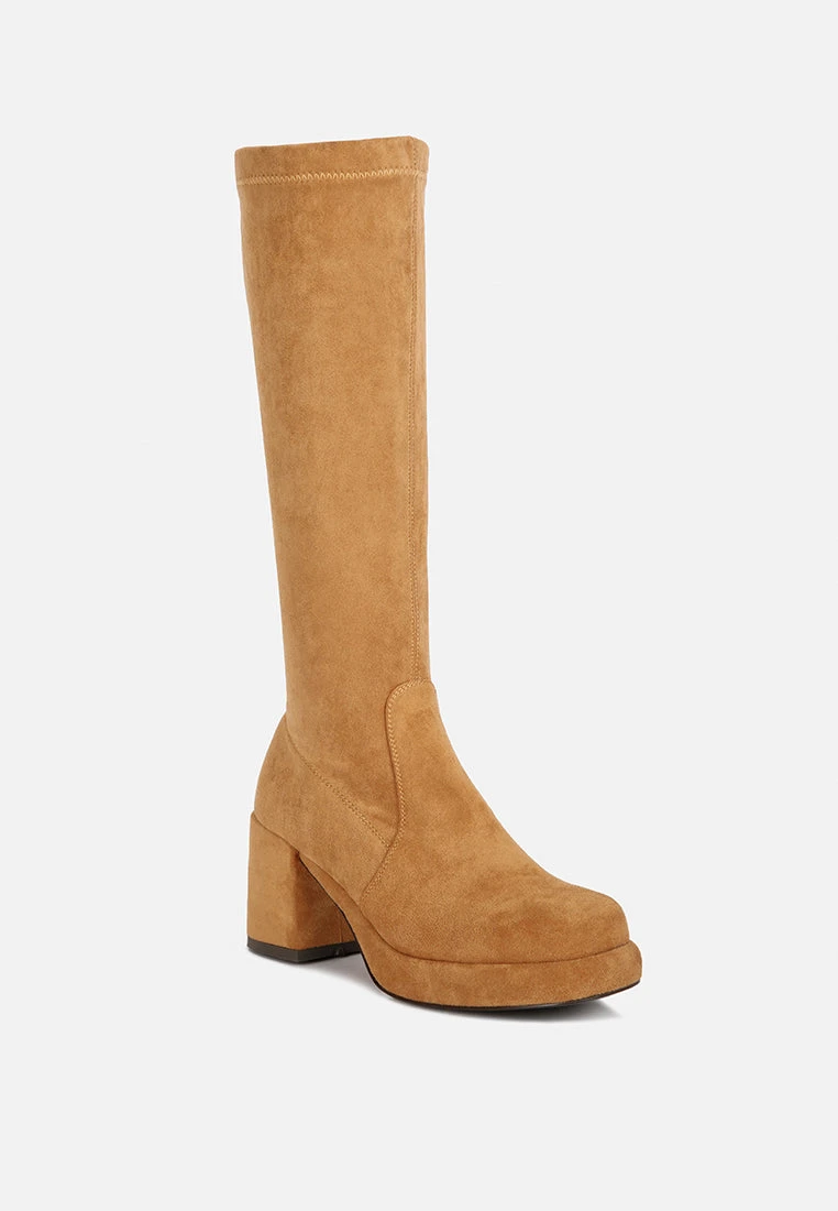 MORPIN Tan Stretch Suede Calf Boots 3 MORPIN Tan Stretch Suede Calf Boots