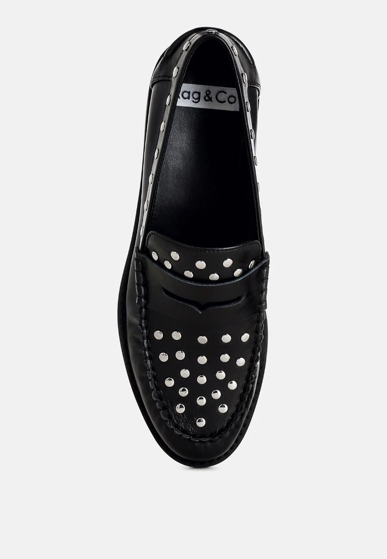 Oglavia Studs Embellished Leather Loafers 12 Oglavia Studs Embellished Leather Loafers - Image 10