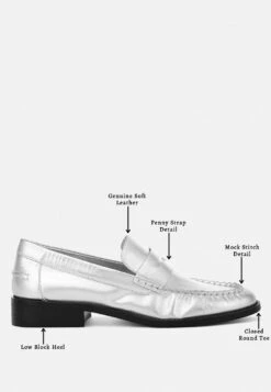 Plavia Genuine Leather Loafers -Her Shoe World plaviagenuineleatherloafers RCSH4826 silver 1