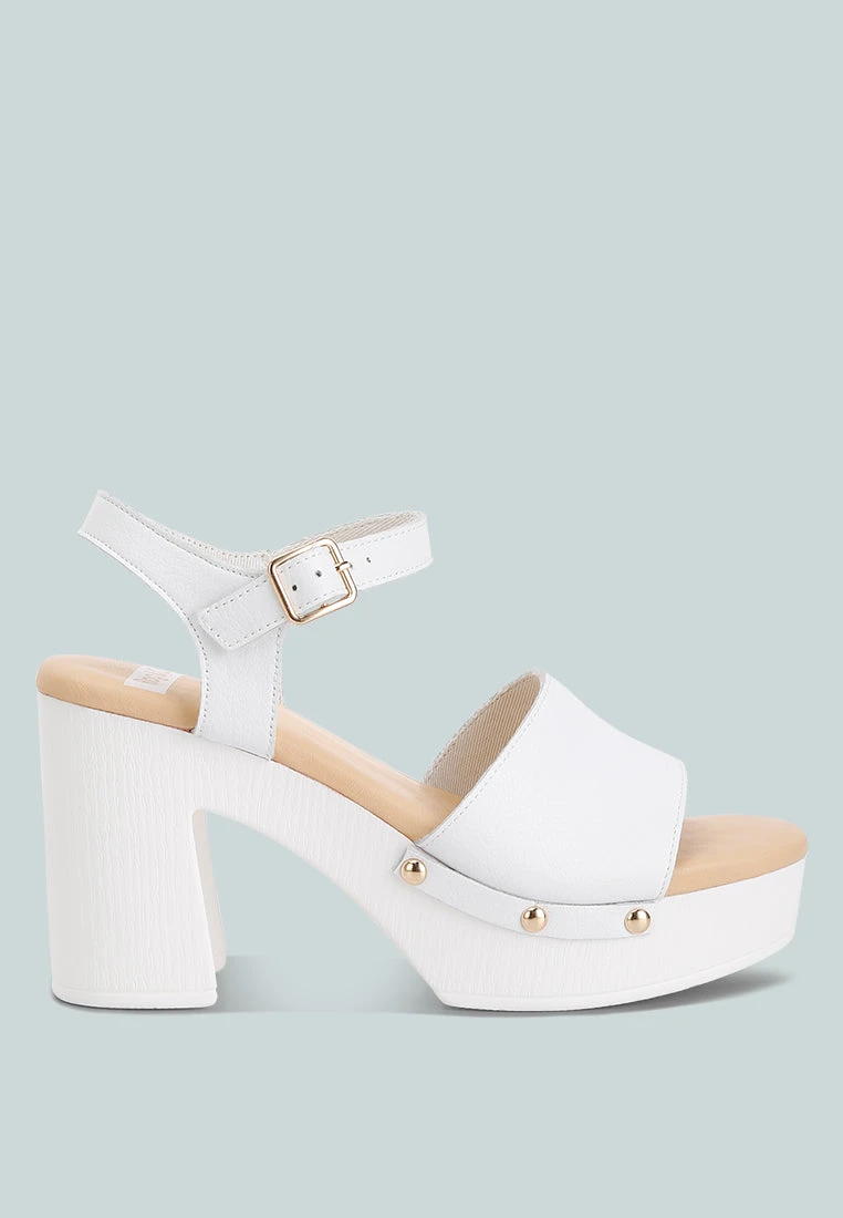 Sawor Recycled Leather High Block Sandals In White 3 Sawor Recycled Leather High Block Sandals In White