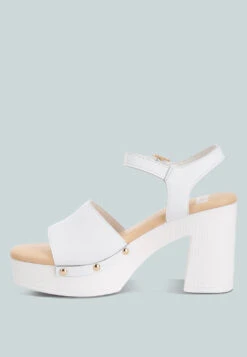 Sawor Recycled Leather High Block Sandals In White 20 Sawor Recycled Leather High Block Sandals In White -Her Shoe World saworrecycledleatherhighblocksandals RCSH4772R white 4