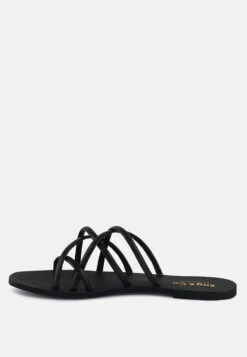 SWEETIN Black Strappy Flat Slip On Sandals -Her Shoe World sweetinblackstrappyflatsliponsandals RCSH4080 black 8