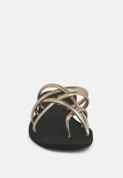 SWEETIN Rose Gold Strappy Flat Slip On Sandals -Her Shoe World sweetinblackstrappyflatsliponsandals RCSH4080 rosegold 2