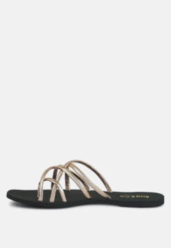 SWEETIN Rose Gold Strappy Flat Slip On Sandals -Her Shoe World sweetinblackstrappyflatsliponsandals RCSH4080 rosegold 8