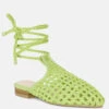 TUTSI Green Handwoven Honeycomb Tie Up Flat Mules