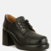 Quecha Leather Block Heel Oxfords In Black -Her Shoe World zailaleatherblockheeloxfords RCSH4218 black 1