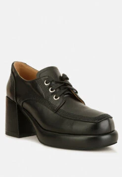 Quecha Leather Block Heel Oxfords In Black