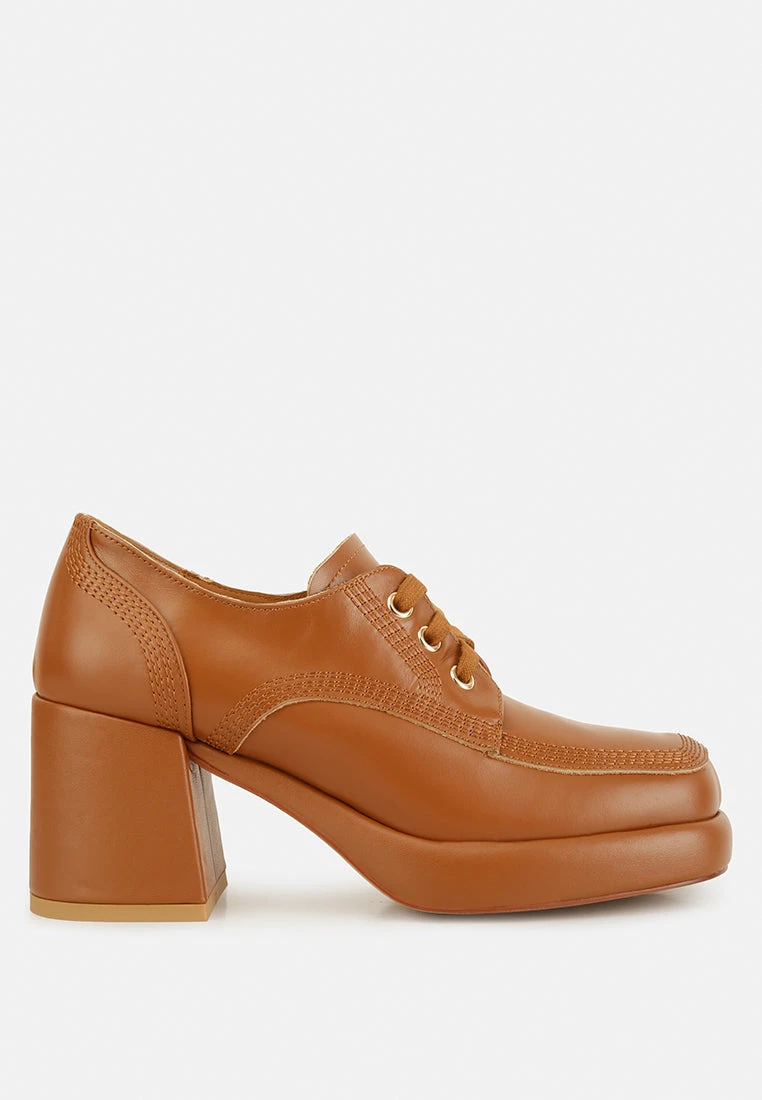 Quecha Leather Block Heel Oxfords In Tan 3 Quecha Leather Block Heel Oxfords In Tan
