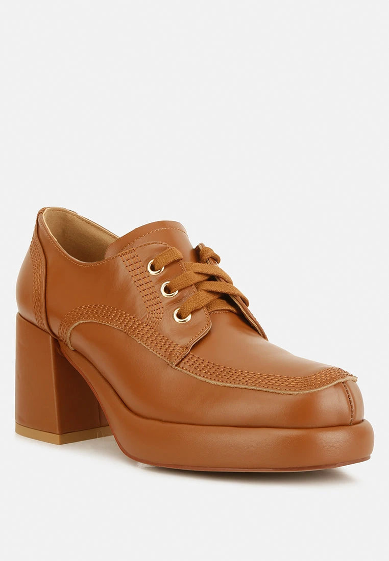 Quecha Leather Block Heel Oxfords In Tan 4 Quecha Leather Block Heel Oxfords In Tan - Image 2